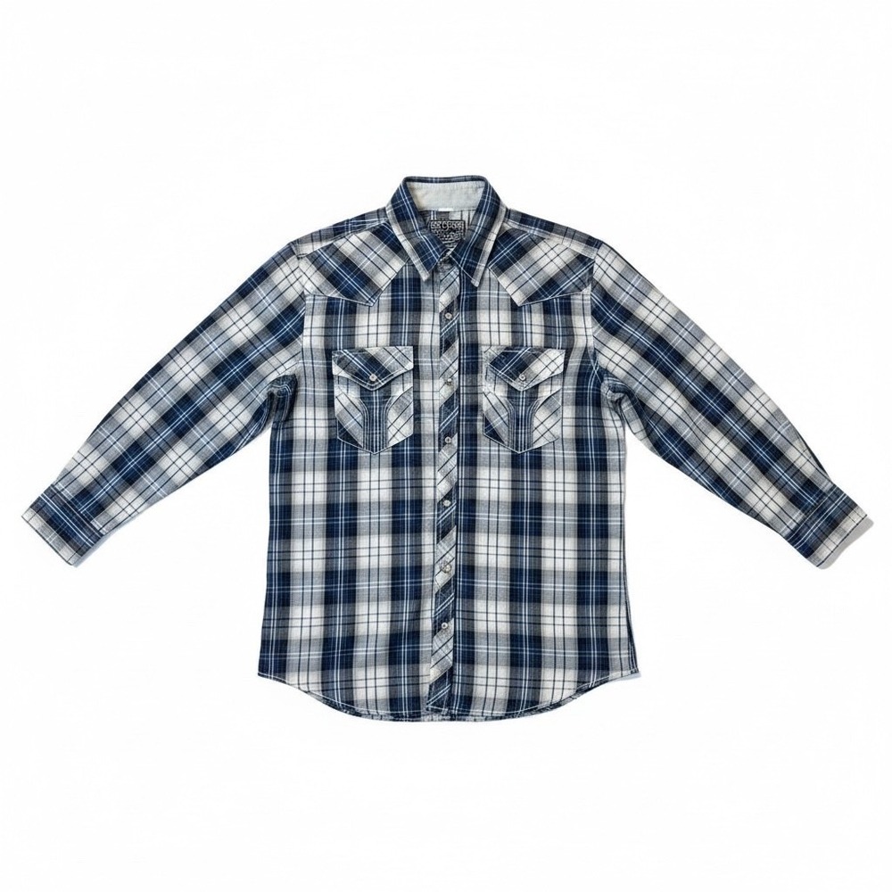 Affliction Black Plaid Pearl Snap Shirt Men XL Embroidered Biker Rocker Western
